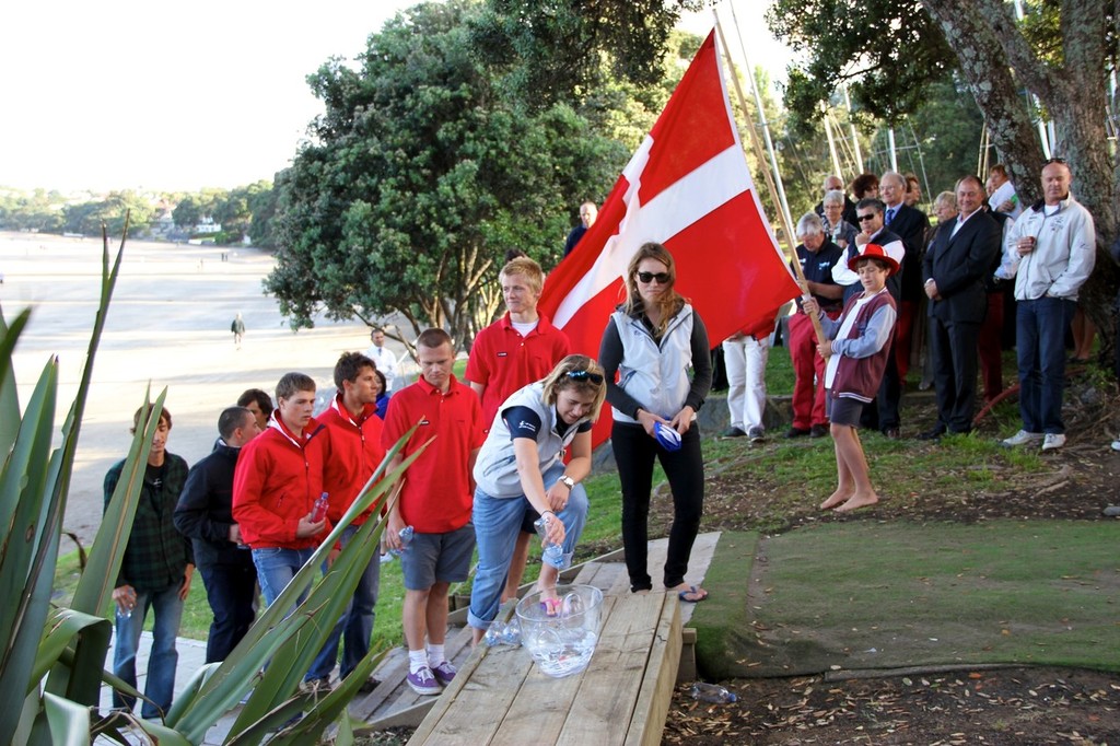 Competitors from Denmark wait in line at the Mixing of the Waters - Opening Ceremony - 2012 470 Youth Worlds © Richard Gladwell www.photosport.co.nz